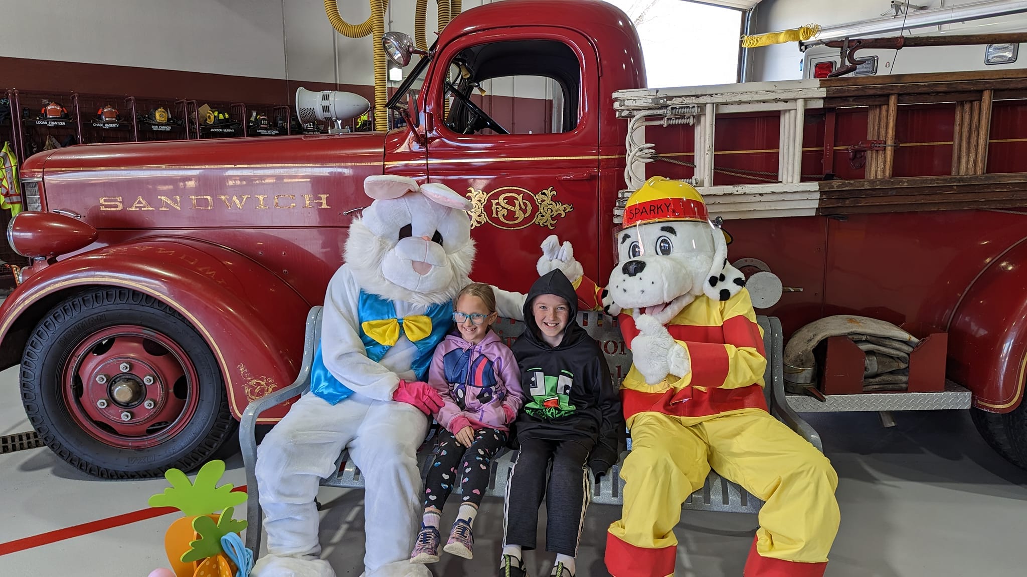 Easter Bunny with kids at the Sandwich Protection District