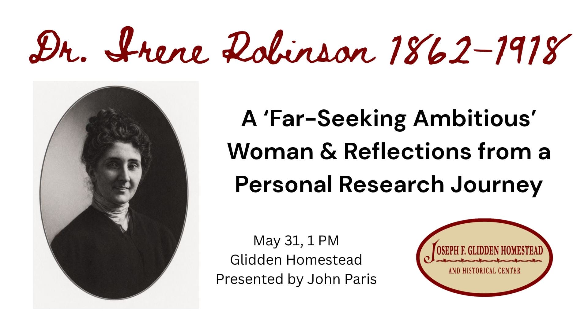 Dr. Irene Robinson lecture at the Glidden Homestead